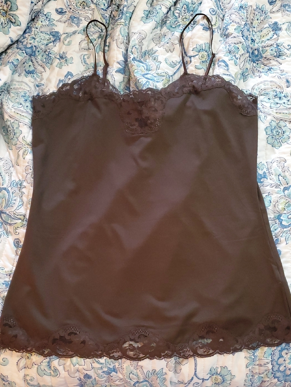 Dark Brown Lace Trim Satin Cami